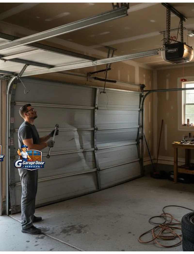 Damaged garage door before repair