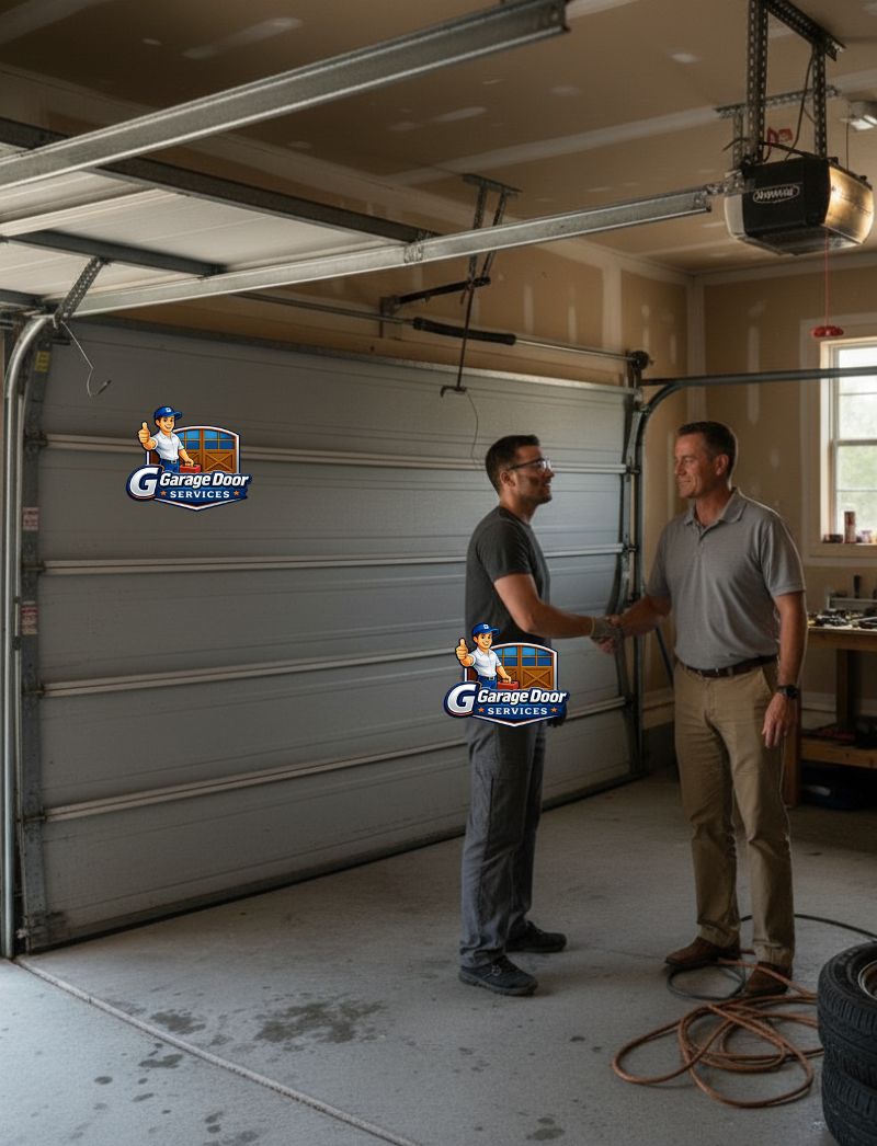Damaged garage door after repair